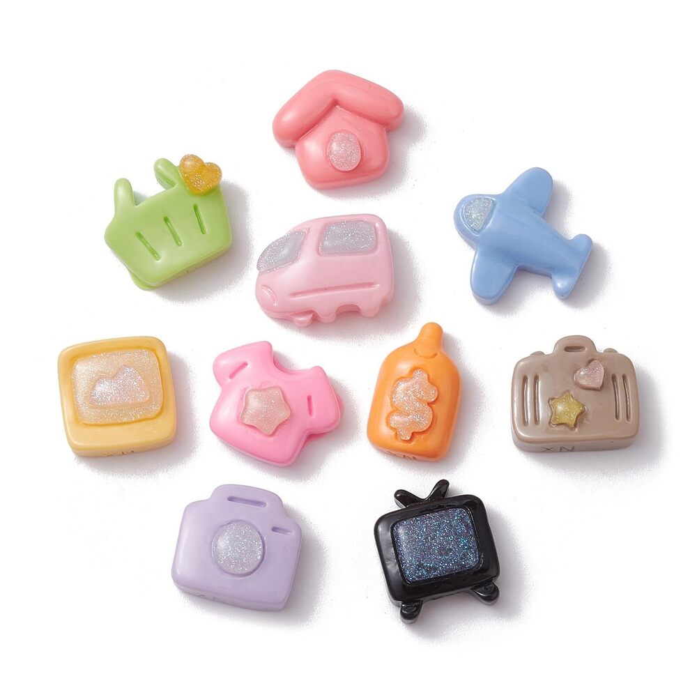 8293 100 pcs Mixed Styles Daily Life Theme Resin Cabochons Plane TV Bus